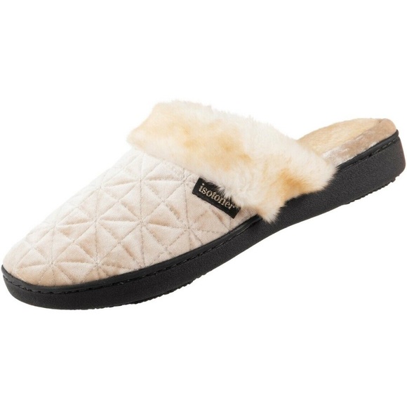 ✨NWT Isotoner Crushed Velour Slippers - White Cream - Picture 2 of 5